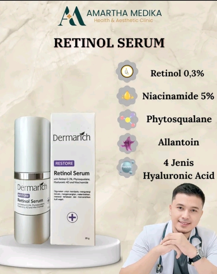 Produk Skincare Dermarich Retinol Serum / Pencerah Wajah dari Amartha Medika